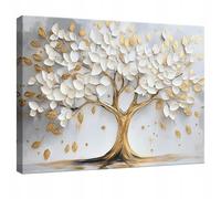WallArena - Impression sur toile - Arbre - 40x30 cm - Tableau decoration murale - Tableau mural XXL grand format pour salon, chambre à coucher - Impression artistique - Blanc Or Naturel