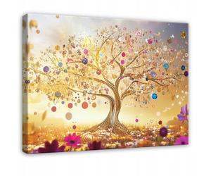 WallArena - Impression sur toile - Arbre Gustav Klimt - 100x70 cm - Tableau decoration murale - Tableau mural XXL grand format pour salon, chambre à coucher - Impression artistique - Art Or
