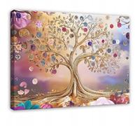 WallArena - Impression sur toile - Arbre Gustav Klimt - 120x80 cm - Tableau decoration murale - Tableau mural XXL grand format pour salon, chambre à coucher - Impression artistique - Art Or