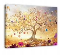 WallArena - Impression sur toile - Arbre Gustav Klimt - 60x40 cm - Tableau decoration murale - Tableau mural XXL grand format pour salon, chambre à coucher - Impression artistique - Art Or
