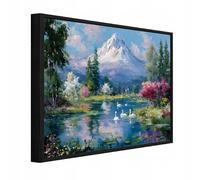 WallArena Impression sur toile avec cadre - Plage - Montagnes - 40 x 30 cm - Tableau sur toile avec cadre - Tableau mural XXL grand - Tableaux muraux pour salon, chambre à coucher - Paysage moderne