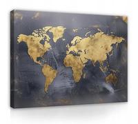 WallArena - Impression sur toile - Carte du monde - 120x80 cm - Tableau decoration murale - Tableau mural XXL grand format pour salon, chambre à coucher - Impression artistique - Géographie