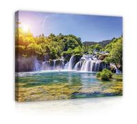WallArena - Impression sur toile - Chute d'eau - 60x40 cm - Tableau decoration murale - Tableau mural XXL grand format pour salon, chambre à coucher - Impression artistique - Paysage Forêt