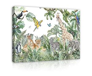 WallArena - Impression sur toile - Jungle - 60x40 cm - Tableau decoration murale - Tableau mural XXL grand format pour salon, chambre à coucher - Impression artistique - Chambre d'enfant