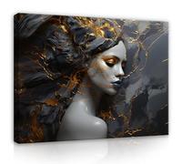 WallArena - Impression sur toile - Mme - 100x70 cm - Tableau decoration murale - Tableau mural XXL grand format pour salon, chambre à coucher - Impression artistique - Abstrait or