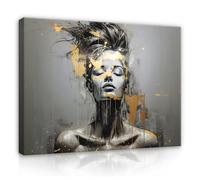WallArena - Impression sur toile - Mme - 100x70 cm - Tableau decoration murale - Tableau mural XXL grand format pour salon, chambre à coucher - Impression artistique - Gris abstrait