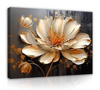 WallArena Impression sur toile - Motif fleurs - Abstrait - Beige doré - 120 x 80 cm - Tableau mural XXL grand format pour salon, chambre à coucher, salon