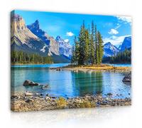 WallArena - Impression sur toile - Paysage - 100x70 cm - Tableau decoration murale - Tableau mural XXL grand format pour salon, chambre à coucher - Impression artistique - Montagne Lac