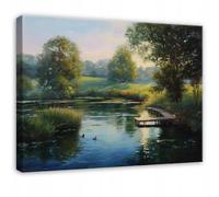WallArena - Impression sur toile - Paysage - 60x40 cm - Tableau decoration murale - Tableau mural XXL grand format pour salon, chambre à coucher - Impression artistique - Prairie Lac