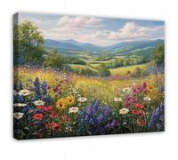 WallArena - Impression sur toile - Prairie Fleurs - 100x70 cm - Tableau decoration murale - Tableau mural XXL grand format pour salon, chambre à coucher - Impression artistique - Montagnes