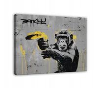 WallArena - Impression sur toile - Singe Banksy - 100x70 cm - Tableau decoration murale - Tableau mural XXL grand format pour salon, chambre à coucher - Impression artistique - Street Art