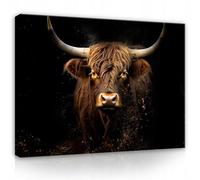 WallArena - Impression sur toile - Taureau Animaux - 120x80 cm - Tableau decoration murale - Tableau mural XXL grand format pour salon, chambre à coucher - Impression artistique - Noir