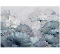 WallArena - Papier peint panoramique intissé Fleurs 350x250 cm - Papier peint photo non tissé - Pour salon et chambre à coucher - Effet 3D - Avec colle - Aquarelle bleue abstraite nature