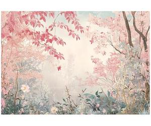 WallArena - Papier peint panoramique intissé Fleurs de paysage 400x280 cm - Papier peint photo non tissé - Pour salon et chambre à coucher - Effet 3D - Avec colle - Forêt fantastique rose