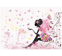 WallArena - Papier peint panoramique intissé für Mädchen Mme Rosa 350x250 cm - Papier peint photo non tissé - Pour salon et chambre à coucher - Effet 3D - Avec colle - papillons blancs