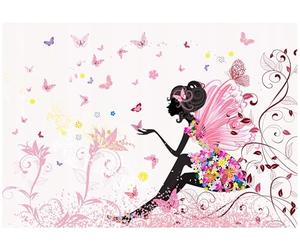 WallArena - Papier peint panoramique intissé für Mädchen Mme Rosa 350x250 cm - Papier peint photo non tissé - Pour salon et chambre à coucher - Effet 3D - Avec colle - papillons blancs
