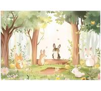 WallArena - Papier peint panoramique intissé für Mädchen und Jungen paysage forestier 350x250 cm - Papier peint photo non tissé - Pour salon et chambre à coucher - Effet 3D - Animaux Lapins