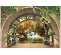 WallArena - Papier peint panoramique intissé Vue sur la cascade par la fenêtre 400x280 cm - Papier peint photo non tissé - Pour salon et chambre à coucher - Effet 3D - Avec colle - Forêt paysagère