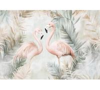 WallArena Papier peint photo en vinyle - Flamant rose - 312 x 219 cm - Papier peint photo - Pour salon et chambre à coucher - Effet 3D - Avec colle - Oiseaux inclus