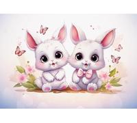 WallArena Papier peint photo en vinyle - Pour enfants - 312 x 219 cm - Papier peint photo - Pour salon et chambre à coucher - Effet 3D - Avec colle - Lapin