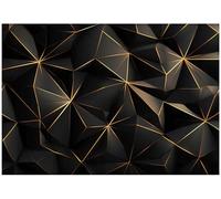 WallArena - Papier peint photo non tissé - Motif abstrait - 150 x 105 cm - Papier peint photo - Pour salon et chambre à coucher - Effet 3D - Avec colle - Géométrique noir doré moderne