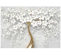 WallArena - Papier peint photo non tissé - Motif arbre et fleurs - 250 x 175 cm - Papier peint photo - Pour salon et chambre à coucher - Effet 3D - Avec colle - Blanc doré moderne