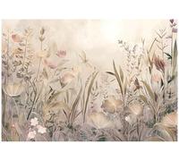 WallArena - Papier peint photo non tissé - Motif botanique - 350 x 250 cm - Papier peint mural - Pour salon et chambre à coucher - Effet 3D - Avec colle - Prairie et fleurs style bohème - Beige