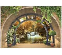 WallArena - Papier peint photo non tissé - Motif cascade - Vue de fenêtre - 350 x 250 cm - Pour salon et chambre à coucher - Effet 3D - Avec colle - Paysage forêt