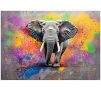 WallArena - Papier peint photo non tissé - Motif éléphant - 150 x 105 cm - Pour salon et chambre à coucher - Effet 3D - Avec colle - Animaux africains multicolores
