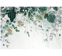 WallArena - Papier peint photo non tissé - Motif feuilles - 350 x 250 cm - Pour salon et chambre à coucher - Effet 3D - Avec colle - Fleurs botaniques vertes et blanches