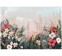 WallArena - Papier peint photo non tissé - Motif : fleurs, feuilles, nature, vert, blanc, rouge - 250 x 175 cm - Papier peint photo - Pour salon et chambre à coucher - Effet 3D - Avec colle