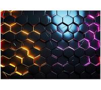 WallArena - Papier peint photo non tissé - Motif géométrique - 300 x 210 cm - Papier peint photo - Pour salon et chambre à coucher - Effet 3D - Avec colle - Noir fluo abstrait