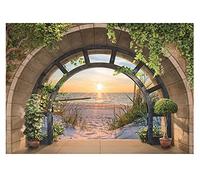 WallArena - Papier peint photo non tissé - Motif plage et fenêtre avec vue sur la mer du Nord - 350 x 250 cm - Pour salon, chambre à coucher - Effet 3D - Avec colle
