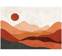 WallArena - Papier peint photo non tissé - Paysage bohème - 350 x 250 cm - Papier peint photo - Pour salon et chambre à coucher - Effet 3D - Avec colle - Montagnes - Orange beige