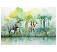 WallArena - Papier peint photo non tissé pour chambre d'enfant - 350 x 250 cm - Motif animaux de la jungle - Aquarelle - Papier peint photo pour chambre d'enfant - Papier peint non tissé - Effet 3D