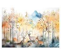 WallArena - Papier peint photo non tissé pour chambre d'enfant - 416 x 254 cm - Motif animaux de la forêt - Cerf pastel - Pour enfants - Papier peint photo pour chambre d'enfant - Papier peint non