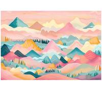 WallArena Papier peint photo non tissé pour chambre d'enfant - Motif montagnes - 368 x 254 cm - Effet 3D - Rose