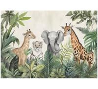 WallArena - Papier peint photo pour enfants non tissé Animaux de la jungle 350x250 cm - Papier peint photo - Pour salon et chambre à coucher - Effet 3D - Avec colle - Girafes de forêt Éléphants