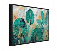 WallArena Tableau en métal brossé avec cadre - Motif feuilles de plage - 150 x 100 cm - Tableau mural XXL - Pour salon, chambre à coucher, salon - Moderne - Abstrait