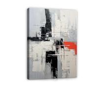 WallArena - Tableaux sur toile - Art Abstrait Gris Noir Rouge - 100x75 cm Tableaux sur toile - Image sur toile - Tableau XXL grand Tableaux muraux pour Salon Chambre à Coucher Images de salon Moderne