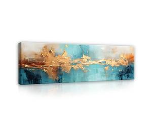 WallArena - Tableaux sur toile - Cuisine Art Abstrait Or Bleu - 145x45 cm Tableaux sur toile - Image sur toile - Tableau XXL grand Images murales pour salon Chambre Décoration murale moderne