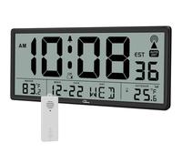 WallarGe Horloge atomique avec température intérieure et extérieure - Facile à lire - Réglage automatique, 36,8 cm Jumbo Horloge murale numérique à piles