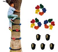 Wallbarz Poignées d'escalade d'arbre pour enfants - 5 sangles à cliquet - 15 poignées d'escalade - Équipement d'escalade pour enfants