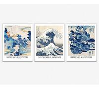 Wallbuddy Art Japonais Affiche Murale - Utagawa Kuniyoshi et Katsushika Hokusai Estampe Japonaise Affiche - Japon Deco Mur Ensemble De 3 Affiche Japon Vintage Domicile Affiche Decoration (20 x 30)