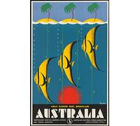 WallBuddy Australie Poster de Voyage Sydney Poster Poisson imprimé Salle de Bain Poisson Australie Imprimer Sydney Retro Travel Poster Vintage Milieu du siècle, 8.3 x 11.7 (A4)
