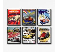 Wallbuddy Lot de 6 affiches de course de voiture Grand Prix Formule Poster de course automobile 1930, 1936, 1937, 1952, 1966, 1970, 28cm x 43cm