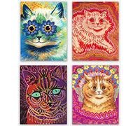 Wallbuddy Louis Wain Impressions de chats psychédéliques Art mural vintage et décoration murale Tableaux rétro de chats Décoration de chambre Salon Cuisine Bureau Décoration 20,3 x 25,4 cm