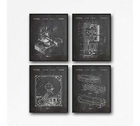 Wallbuddy Set de 4 affiches informatiques - Posters de brevets informatiques - Hard Drive, Graphics Card, USB - Art mural pour la maison, bureau, chambre d'étudiant - 40cm x 50cm - Noir ardoise