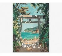 Wallbuddy Shizukana Kokoro Affiche Japonaise Torii - Impression Murale Vue Côtière Avec Foliage Luxuriant & Horizon Océanique - Décor Japonais Classique Pour Maison & Bureau (50 x 70 cm Unframed)