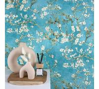 WALLCOVER Papier Peint Intissé Fleurs Turquoise Van Gogh Floral Bleu Amandier Fleur Vintage pour Chambre Cuisine Salon